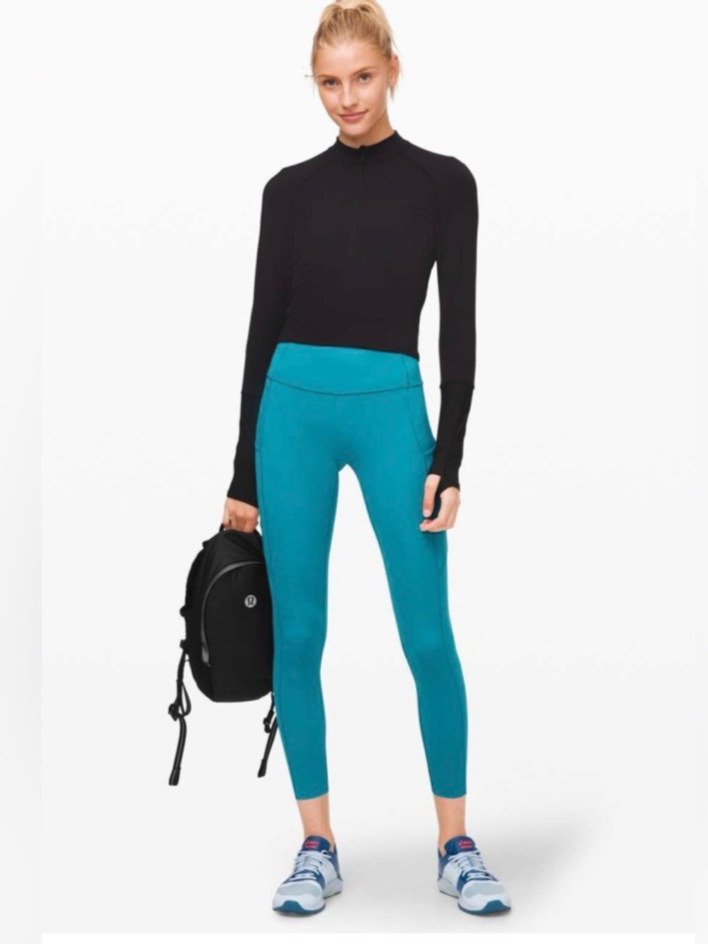Lululemon Fast and Free High Rise Leggings Side Pockets 25” Size 4 Blue Athletic